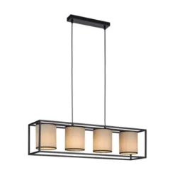 LED Pendelleuchte Stoffschirme 4 flammig schwarz schlichtes Design