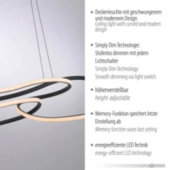 LED Pendelleuchte TWIST, schwarz, höhenverstellbar, dimmbar, Memoryfunktion