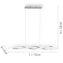 LED Pendelleuchte, wellenförmig, stahlfarben, warmweiß, kürzbar