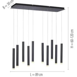 LED-Pendelleuchte, Wohnzimmer, schwarz, Innenleuchte, 10-flammig