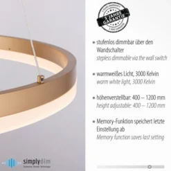 LED Pendelleuchte 60x60 messing farbig rund dimmbar Memoryfunktion modern