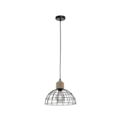 LED Pendelleuchte 31x31 Metallschirm Naturholz schwarz 1 flammig Küche
