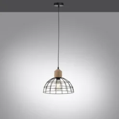 LED Pendelleuchte 31x31 Metallschirm Naturholz schwarz 1 flammig Küche