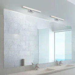 LED Spiegelleuchte 60x12,1cm chromfarbig glänzend schmal Badezimmerlampe