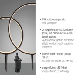 LED Spießleuchte Gartenlampe Ringform Timerfunktion IP65 wasserfest