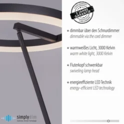 LED Stehlampe anthrazit farbig schwenkbar dimmbar Lichtring warmweiß Licht
