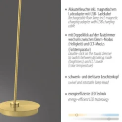 LED Stehleuchte AKKU Bente, Akkuleuchte, IP20, aufladbar, messingfarben