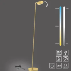 LED Stehleuchte AKKU Bente, Akkuleuchte, IP20, aufladbar, messingfarben
