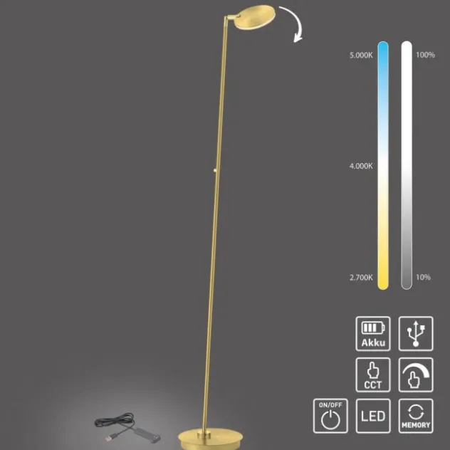 LED Stehleuchte AKKU Bente, Akkuleuchte, IP20, aufladbar, messingfarben