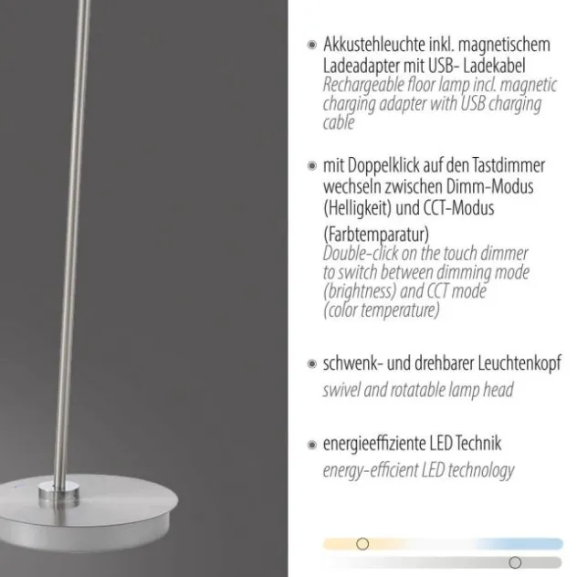 LED Stehleuchte AKKU BENTE, stahl, dimmbar, Akkuleuchte