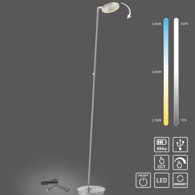 LED Stehleuchte AKKU BENTE, stahl, dimmbar, Akkuleuchte
