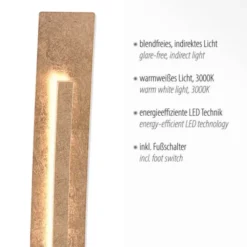 LED-Stehleuchte, Blattgoldoptik, warmweiße Lichtfarbe, blendfrei, modern