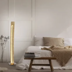 LED-Stehleuchte, Blattgoldoptik, warmweiße Lichtfarbe, blendfrei, modern