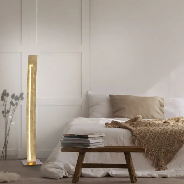 LED-Stehleuchte, Blattgoldoptik, warmweiße Lichtfarbe, blendfrei, modern
