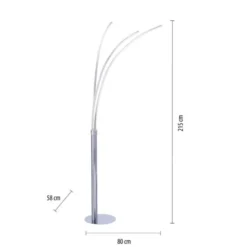 LED-Stehleuchte, Chrom, 3 Leuchtarmen, warmweiß, Kippschalter
