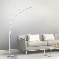 LED-Stehleuchte, Chrom, 3 Leuchtarmen, warmweiß, Kippschalter