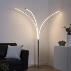 LED-Stehleuchte, Chrom, 3 Leuchtarmen, warmweiß, Kippschalter