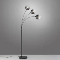 LED Stehleuchte 3 flammig schwarz Rauchglas modern schwenkbar