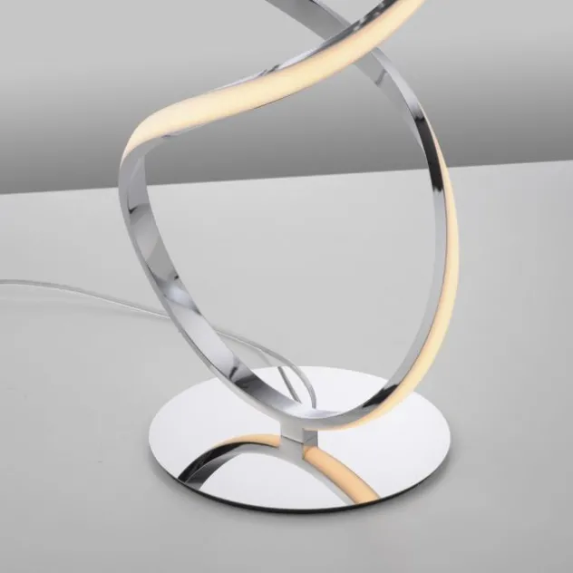 LED Stehleuchte gedreht chrom dimmbar über Schnurdimmer modern