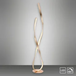 LED Stehleuchte goldfarbig geschwungene Leuchtarme warmweiß Schnurdimmer