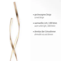 LED Stehleuchte goldfarbig geschwungene Leuchtarme warmweiß Schnurdimmer