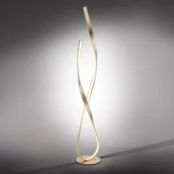 LED Stehleuchte goldfarbig geschwungene Leuchtarme warmweiß Schnurdimmer