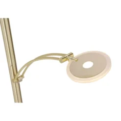 LED-Stehleuchte in messing-matt mit Lesearm und Lichtfarbsteuerung mit Memoryfunktion und Tastdimmer
