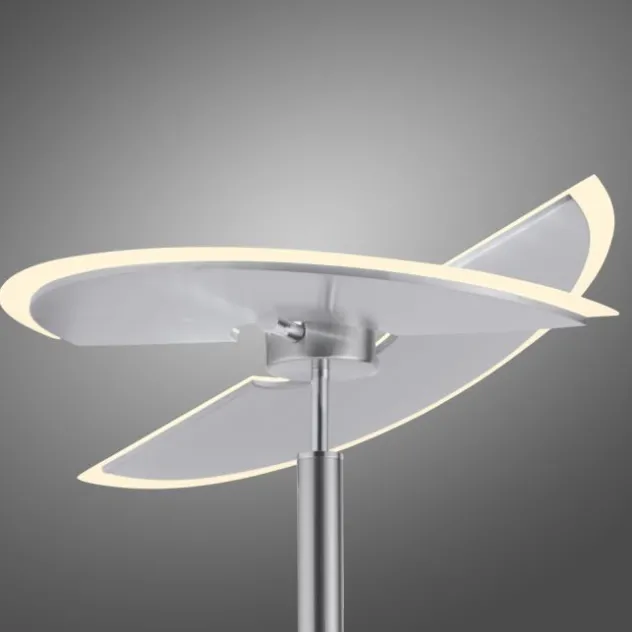 LED-Stehleuchte in stahlfarben mit Lesearm und Lichtfarbsteuerung mit Memory- und Dimmfunktion