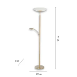 LED Stehleuchte, messing matt, inkl. Leselampe, inkl. Tastdimmer, modern