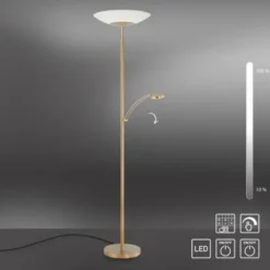 LED Stehleuchte, messing matt, inkl. Leselampe, inkl. Tastdimmer, modern
