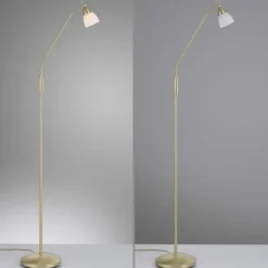 LED Stehleuchte messing matt Opalglas 3 Stufen Touchdimmer verstellbar