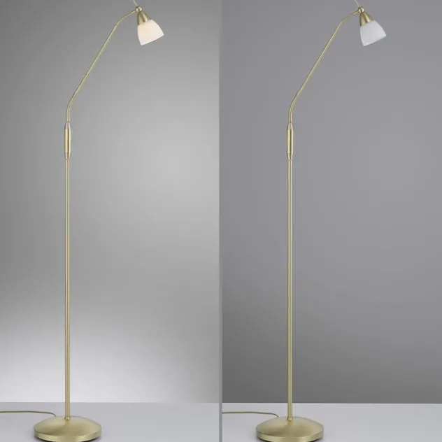 LED Stehleuchte messing matt Opalglas 3 Stufen Touchdimmer verstellbar