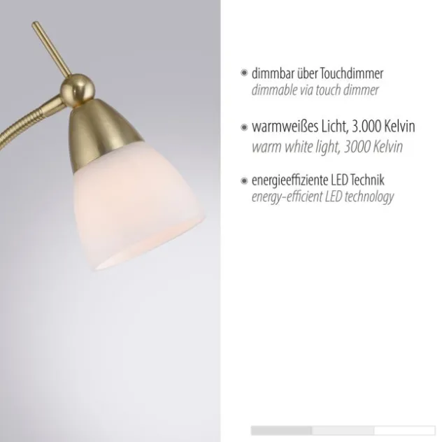LED Stehleuchte messing matt Opalglas 3 Stufen Touchdimmer verstellbar