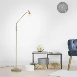 LED Stehleuchte messing matt Opalglas 3 Stufen Touchdimmer verstellbar