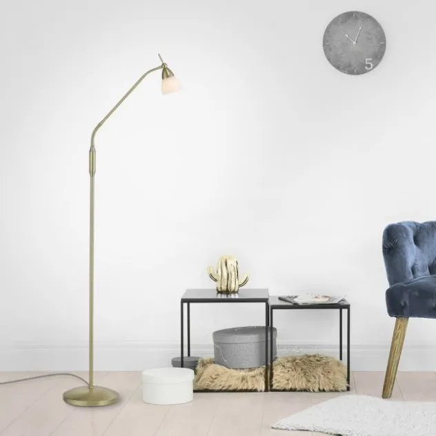 LED Stehleuchte messing matt Opalglas 3 Stufen Touchdimmer verstellbar