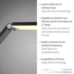 LED Stehleuchte SAMSKY, grau, CCT-Steuerung, Tastdimmer, höhenverstellbar