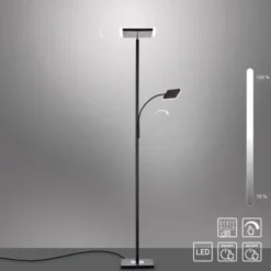 LED-Stehleuchte, schwarz, dimmbar, Lesearm, Deckenfluter