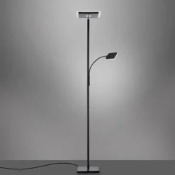 LED-Stehleuchte, schwarz, dimmbar, Lesearm, Deckenfluter