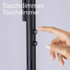 LED-Stehleuchte, schwarz, dimmbar, Touchdimmer, Lesearm, Fluterkopf einstellbar