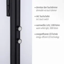 LED Stehleuchte, schwarz, dimmbar Touchdimmer Lesearm zuschaltbar, eckig