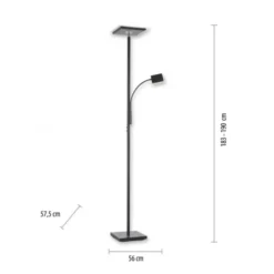 LED Stehleuchte, schwarz, dimmbar Touchdimmer Lesearm zuschaltbar, eckig