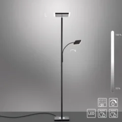 LED Stehleuchte, schwarz, dimmbar Touchdimmer Lesearm zuschaltbar, eckig