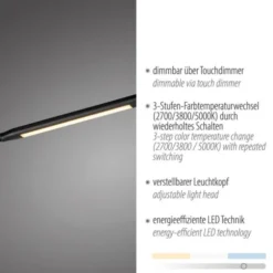 LED Stehleuchte schwarz dimmbar 3 Stufen CCT Touchdimmer Spots drehbar