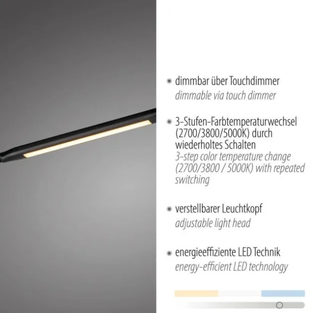 LED Stehleuchte schwarz dimmbar 3 Stufen CCT Touchdimmer Spots drehbar