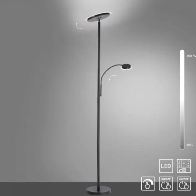 LED Stehleuchte, schwarz, dimmbar, Lesearm zuschaltbar,
