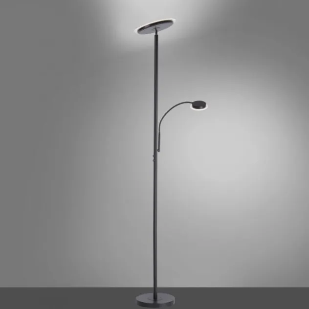 LED Stehleuchte, schwarz, dimmbar, Lesearm zuschaltbar,