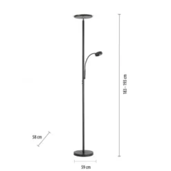 LED Stehleuchte, schwarz, dimmbar, Lesearm zuschaltbar,