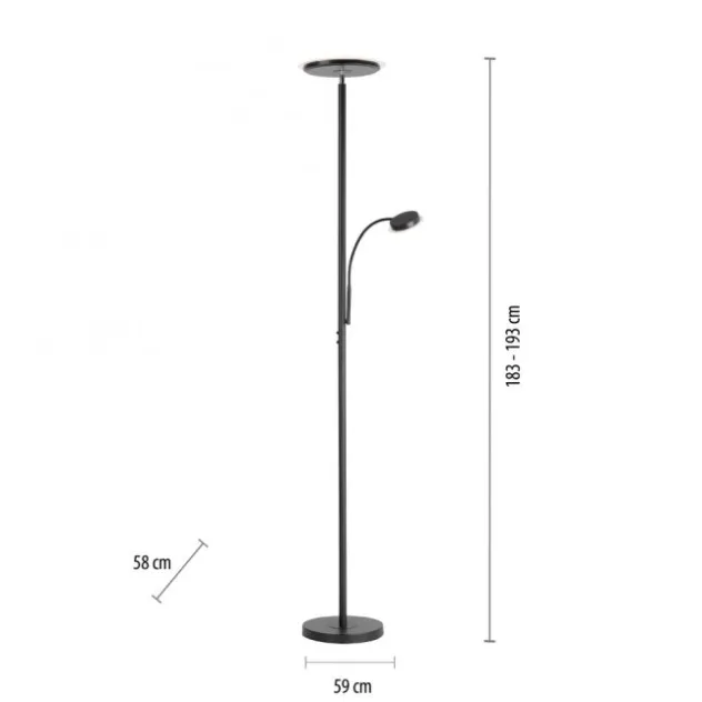 LED Stehleuchte, schwarz, dimmbar, Lesearm zuschaltbar,