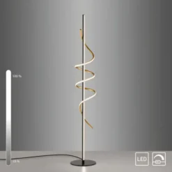 LED Stehleuchte schwarz messing dimmbar per Schnurdimmer geschwungen