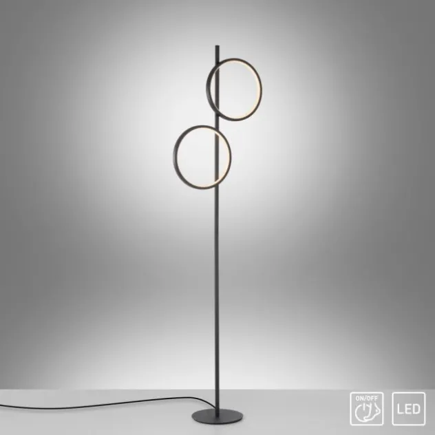 LED Stehleuchte schwarz schlichtes Design Fußschalter warmweiß